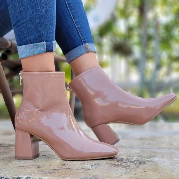 Women's Camel PAT Ankle Square Toe Booties - Picture 1 of 6